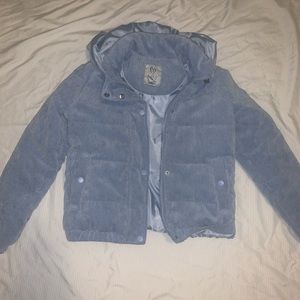 blue cropped corduroy jacket